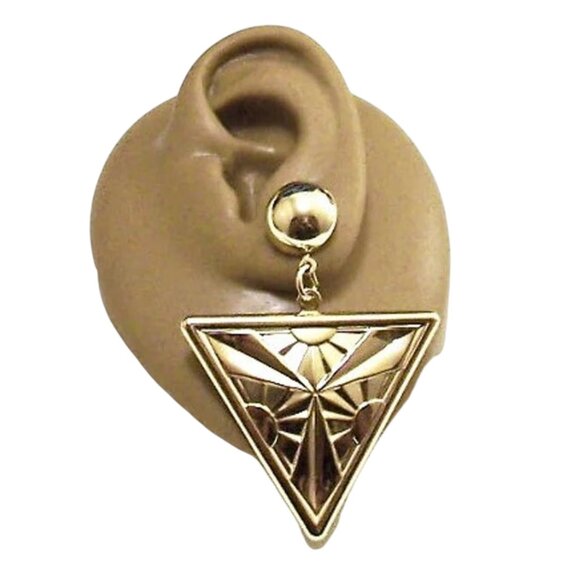 2 1/8 Inch 53mm Triangle Sunbeam Disc Pierced Post Earrings Gold Tone - Picture 3 of 3
